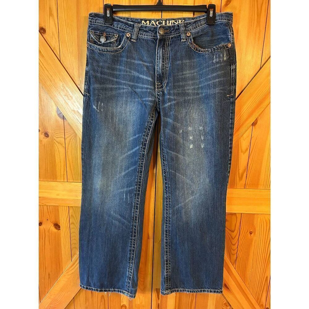 MACHINE Mens Relaxed Fit Distressed Dark Washed Jeans Size 36x32 Read (8939)